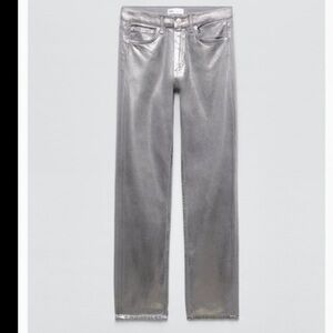 Zara coated metallic silver jeans